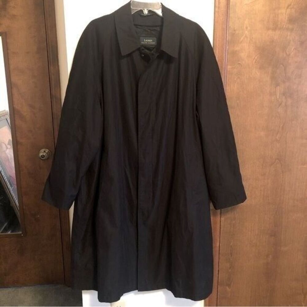 Lauren Ralph Lauren Men's 42R Black Water Repellant Trench Overcoat Zip In Liner